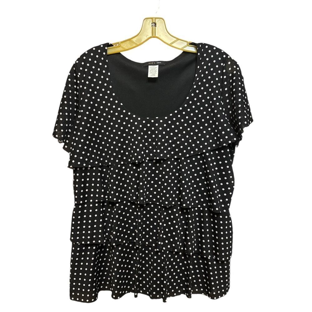 Elegant Polka Dot Tiered Blouse - Black and White
